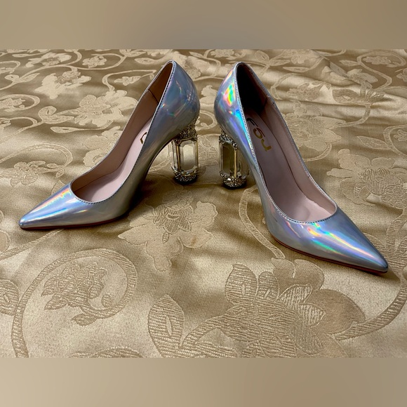 FSJ Women Pointed Toe Chunky Block High Heel Crystal Pumps - Picture 1 of 3